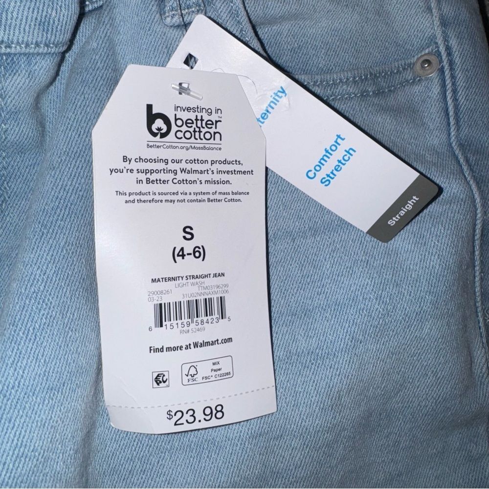 Time and Tru size small Women's light blue wash Maternity Straight Jeans NWT - Picture 3 of 5